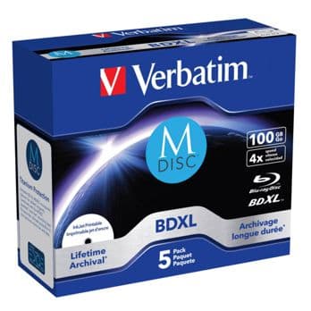 Foto: 1x5 Verbatim M-Disc BD-R Blu-Ray 100GB 4x Speed inkjet print. JC