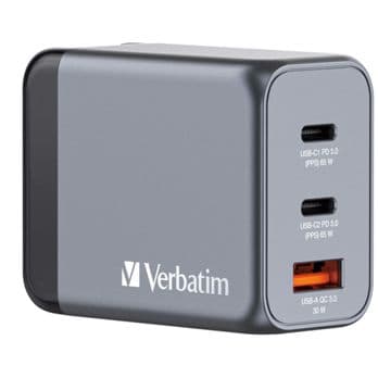 Foto: Verbatim GNC-64 GaN Charger 65W 2xUSB-C PD, 1xUSB-A QC 3.0 32201